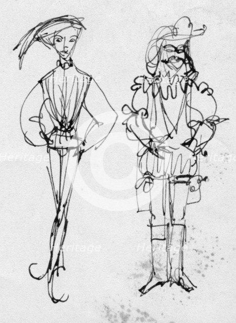 Men in period costume, c1950. Creator: Shirley Markham.