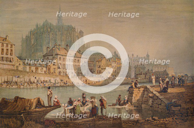 'Cathedral Town on a River', c1825. Artist: Samuel Prout.