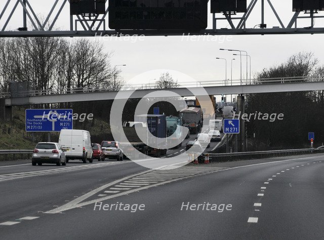 Traffic on M27 Motorway junction slip road