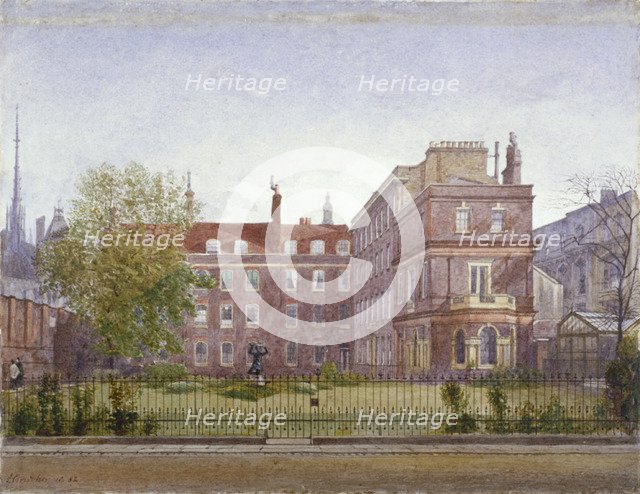 View of Clement's Inn from the north west looking across the gardens, London, 1882. Artist: John Crowther