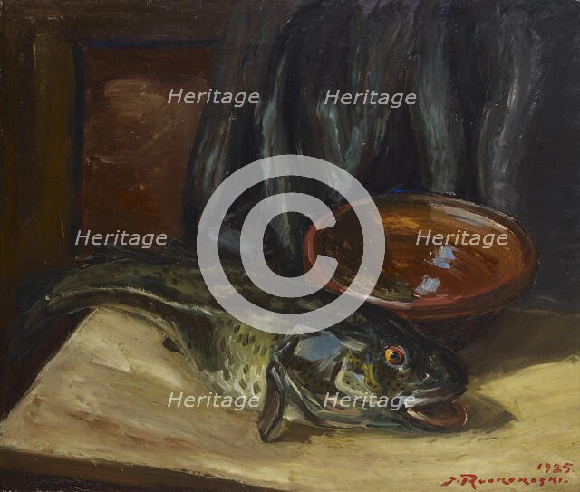 Still life with fish, 1925. Creator: Jalmari Ruokokoski.