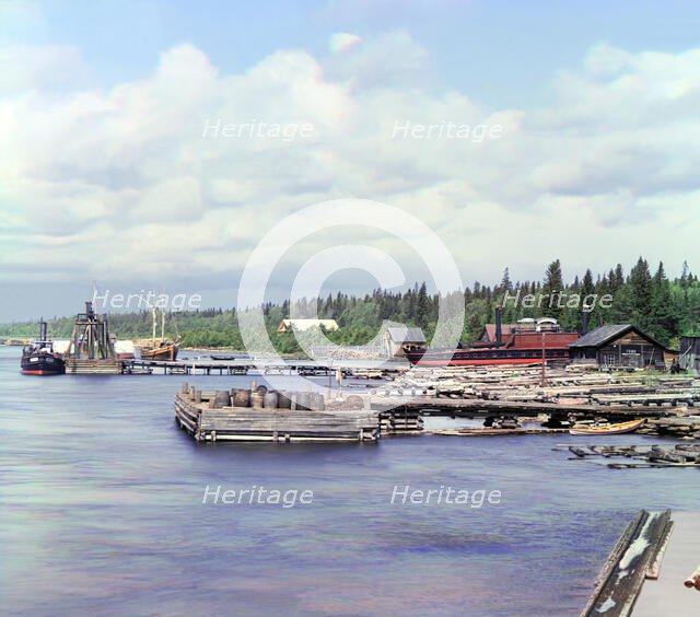 Kareshka boat yard [Russian Empire], 1909. Creator: Sergey Mikhaylovich Prokudin-Gorsky.