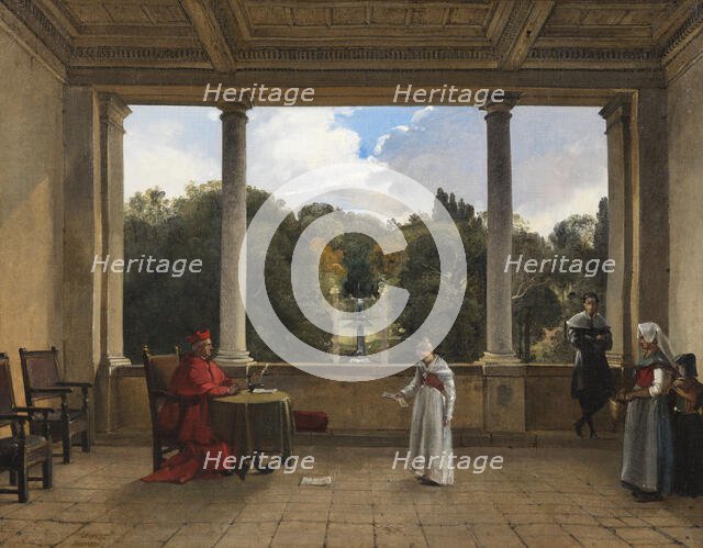 Audience with Cardinal Aldobrandini in the Loggia of the Villa Belvedere in Frascati, 1822-1823. Creator: Francois-Marius Granet.