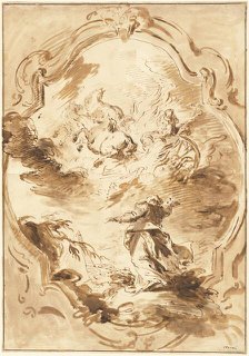 Elisha Watching Elijah Ascend in the Fiery Chariot, 1750/1755. Creator: Pietro Antonio Novelli.