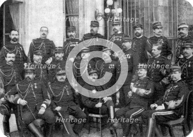 Georges Boulanger, French general and politician, with other army officers, 1888. Artist: Unknown