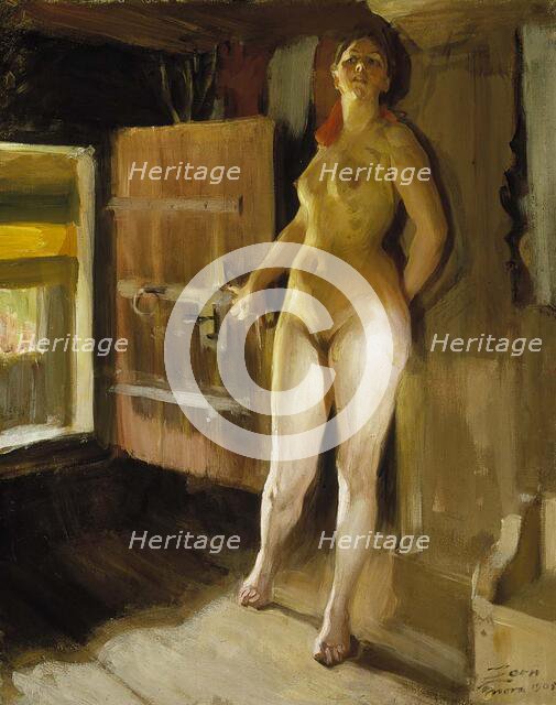 At the Door of the Loft; Girl in the Loft, 1905. Creator: Anders Leonard Zorn.