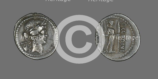 Denarius (Coin) Depicting the God Apollo, about 42 BCE, issued by P. Clodius. Creator: Unknown.