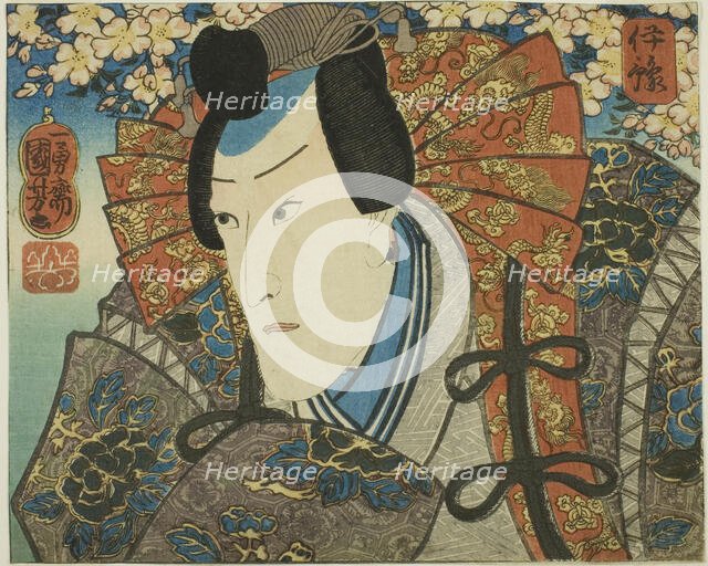 Iyo Province: Ichikawa Danjuro VIII as Minamoto no Yoshitune, from the series "Modern Scen..., 1852. Creator: Utagawa Kuniyoshi.