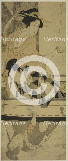 Fishing beneath a Bridge, Japan, c. 1800. Creator: Kitagawa Utamaro.