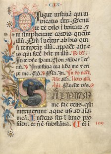 Initial S: A Monk Praying in the Water; Noted Breviary, about 1420. Creator: Unknown.