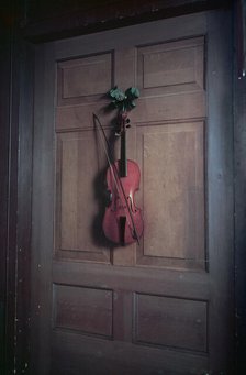 Violin on a door painted by Jan van der Vaart, Chatsworth House, Derbyshire, c1955. Creator: Arthur Charles Kirby Ware.
