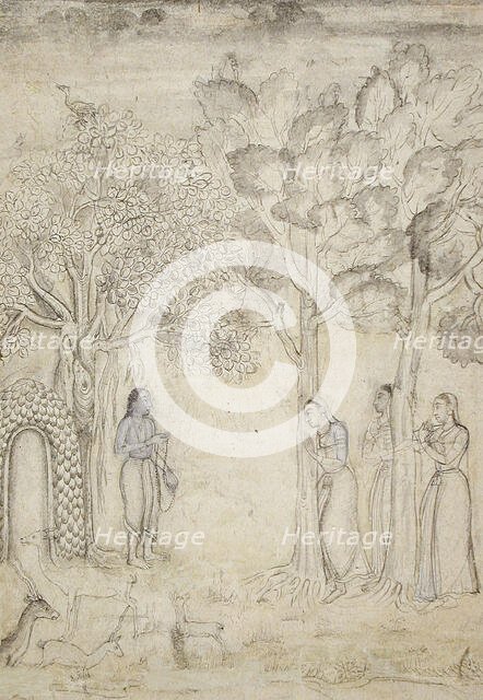 The Ascetic Rishyashringa at His Hermitage Visited by Women, between 1650 and 1675. Creator: Unknown.