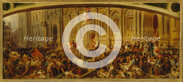 Lamartine pushing back the red flag at Hotel de Ville, February 25, 1848, c1848. Creator: Felix Henri Emmanuel Philippoteaux.