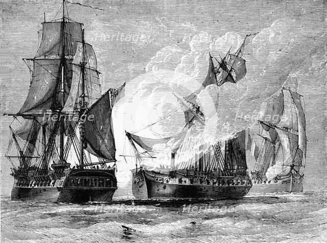 'Engagement Between English and French Cruisers', c1891. Creator: James Grant.