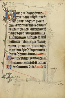 Initial D: A Priest Giving Communion to a Man; Ruskin Hours, about 1300. Creator: Unknown.