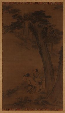 Two figures on a hillside under trees, Ming or Qing dynasty, 17th century. Creator: Unknown.