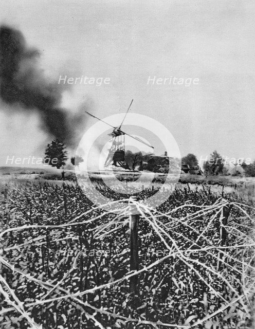 Bombardment of a windmill with Incendiary shells, Artois, France, World War I, 1915. Artist: Unknown