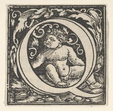 Initial letter Q with putto, ca. 1538. Creator: Heinrich Vogtherr.