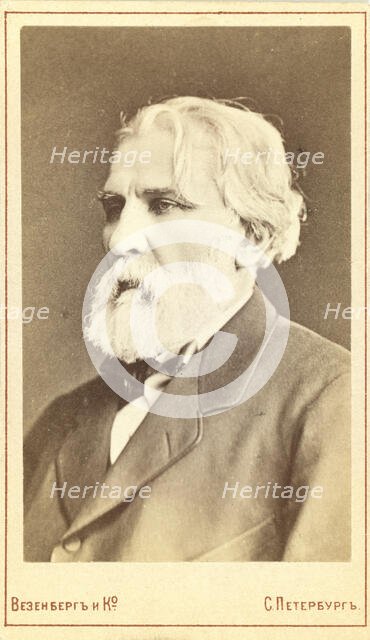 Ivan Sergeevich Turgenev, head-and-shoulders portrait, facing left, between 1880 and 1886. Creator: Unknown.