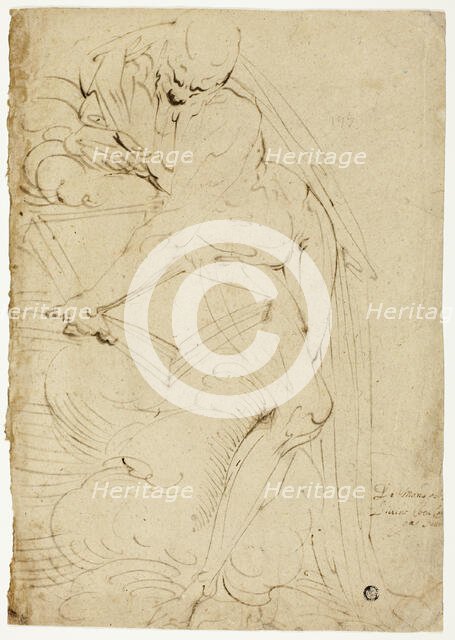 Standing Male Nude (Saint Jerome?) with Book, 1550/59. Creator: Luca Cambiaso.