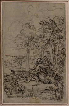 Study for Vignette in Fontenelle's (attr.) "Les Amours de Mirtil", Canto IV, c. 1761. Creator: Hubert Francois Gravelot.