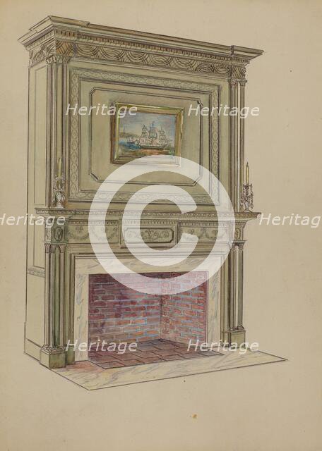 Fireplace, c. 1936. Creator: Charles Squires.