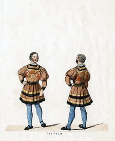 Noblemen, costume design for Shakespeare's play, Henry VIII, 19th century. Artist: Unknown