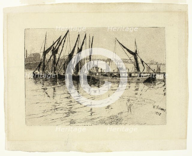 Coal Barges Unloading (recto); Sketch of a Building (verso), 1872 (recto); n.d. (verso). Creator: Walter Greaves.