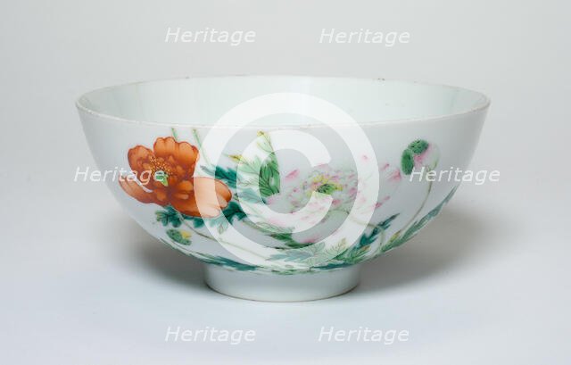 Bowl with Peony Flowers, Qing dynasty (1644-1911), Yongzheng reign mark and period (1723-1735). Creator: Unknown.