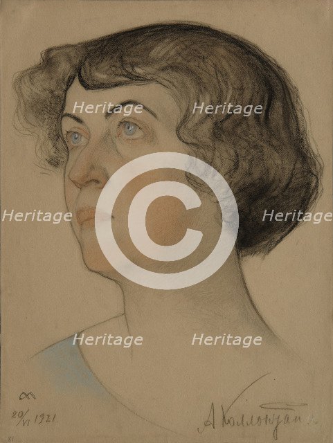 Portrait of Alexandra Mikhailovna Kollontai (1872-1952), 1921. Artist: Andreev, Nikolai Andreevich (1873-1932)