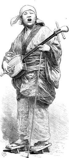 Street sketches in Tokio, Japan: Samien player (musician), 1890. Creator: Unknown.
