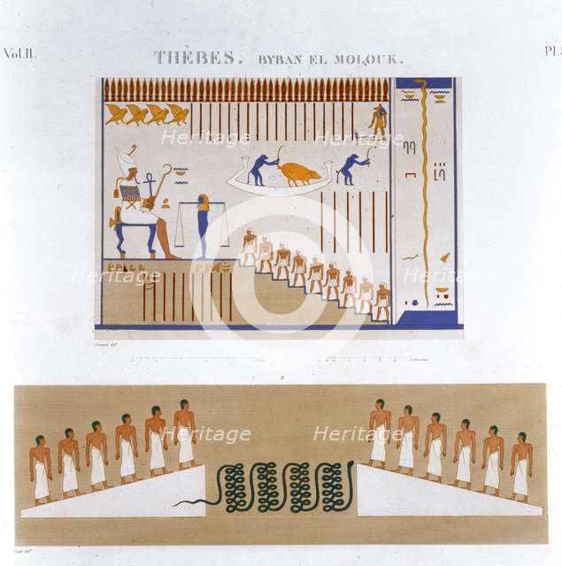 Illustrations of frescoes from Byban el Molouk, Thebes, Egypt, 1822. Artist: Jomard