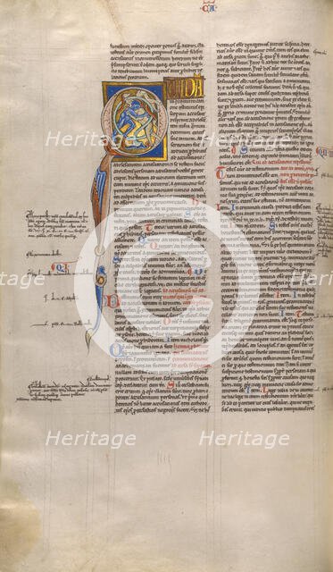 Initial Q: Men Fighting a Bear; Decretum, about 1170-1180. Creator: Unknown.