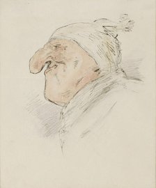 Caricatural head of a man with a sleeping cap, c.1854-c.1887. Creator: Alexander Ver Huell.