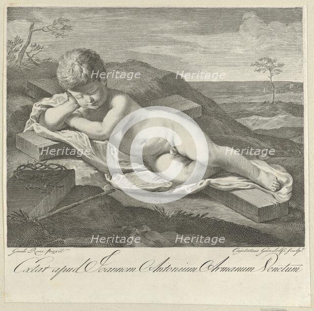 The Christ Child sleeping on a cross in a landscape, crown of thorns in the foreground,..., 1765-80. Creator: Gaetano Gandolfi.