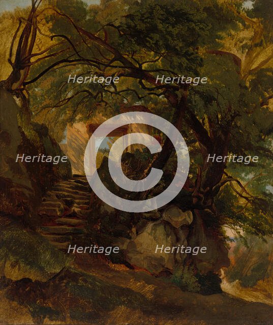 Staircase in the Park of Villa Chigi di Ariccia, 1844/1845. Creator: Alexandre Calame.