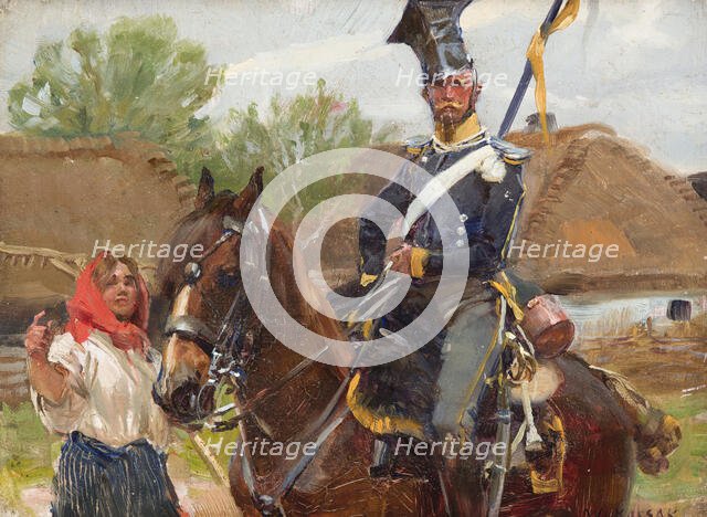 Uhlan with a Girl, between 1925-1930. Creator: Wojciech Kossak.