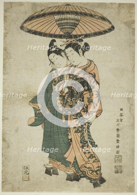 The Actors Sanogawa Ichimatsu I and Segawa Kikunojo I as lovers under an umbrella, c. 1740s. Creator: Ishikawa Toyonobu.