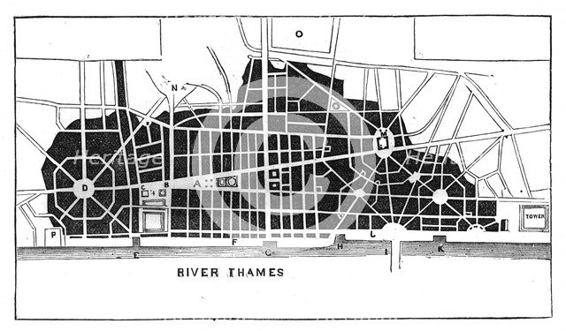 Sir Christopher Wren's plan for rebuilding London after the Great Fire 1666 (c1902). Artist: Unknown