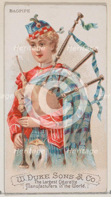Bagpipe, from the Musical Instruments series (N82) for Duke brand cigarettes, 1888., 1888. Creator: Schumacher & Ettlinger.