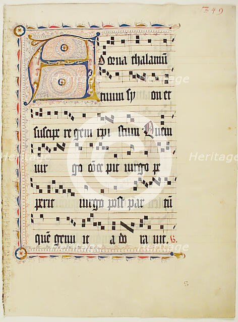 Manuscript Leaf with Initial A, from an Antiphonary, German, second quarter 15th century. Creator: Unknown.