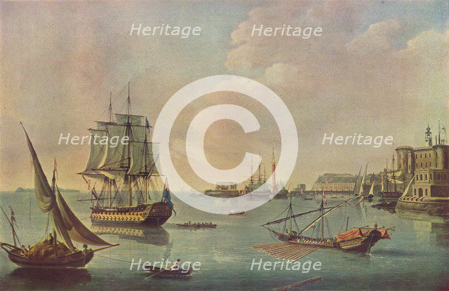 'English Men o' War in Malta Harbour in Malta Harbour', c1805. Artist: John Thomas Serres.