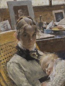 Studio Idyll. The Artist's Wife and their Daughter, 1885.