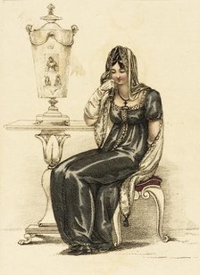 Fashion Plate (Evening Mourning Dress), 1810. Creator: Rudolph Ackermann.
