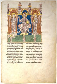 Leaf from a Beatus Manuscript: Christ in Majesty with Angels and the Angel of God..., ca. 1180. Creator: Unknown.