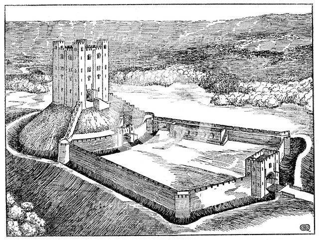 Scheme of a Norman castle based on Castle Hedingham, Essex, England. Artist: Unknown