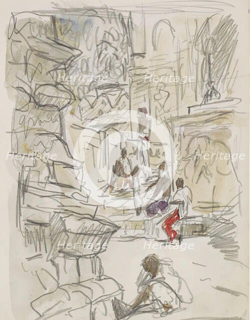 Indians on a staircase at a temple, 1924-1925. Creator: Marius Bauer.