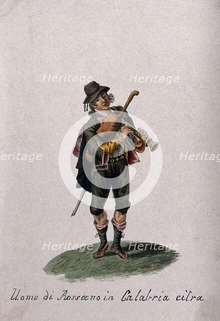 A man from Rossano in Calabria playing the bagpipes, 1800-1899. Creator: Unknown.