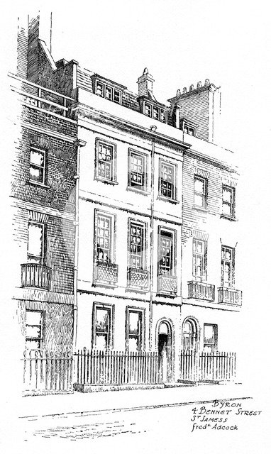 Lord Byron's house, 4 Bennet Street, St James', London, 1912. Artist: Frederick Adcock