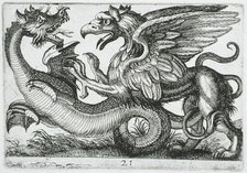 Two Chimerical Animals Fighting, 1610. Creator: Hendrick Hondius I.